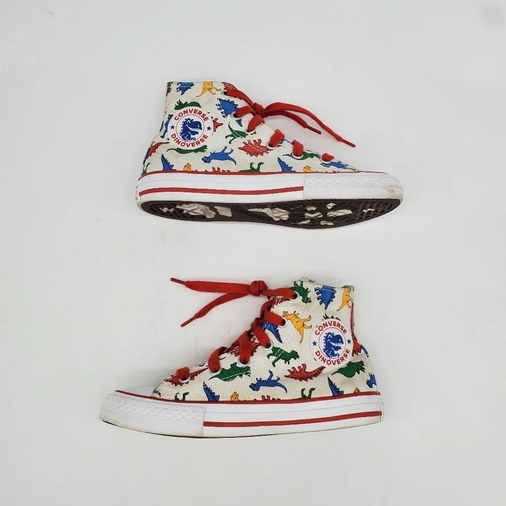 Converse Shoes Youth 1 Chuck Taylor High Dinosaurs Canvas White Red A01668F